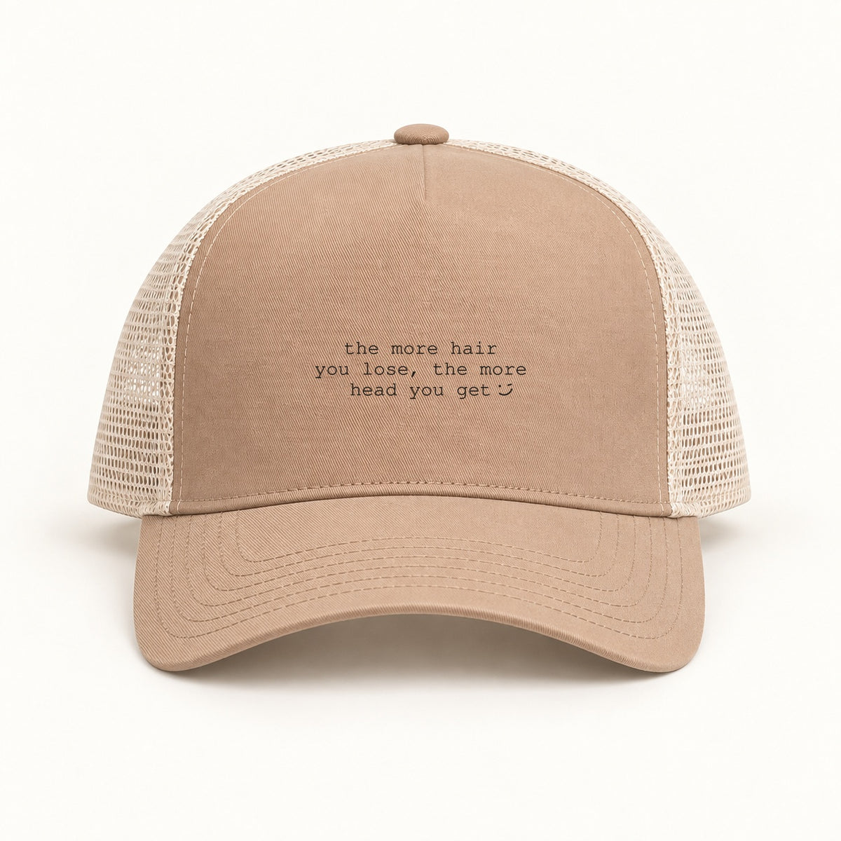 more hair more head trucker cap in tan cream