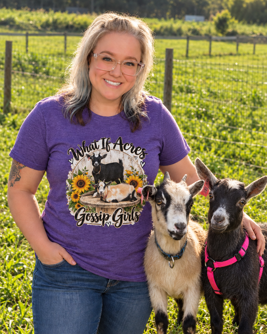 Kaitlyn with Bibs and Babs wearing the purple Gossip Girls shirt.