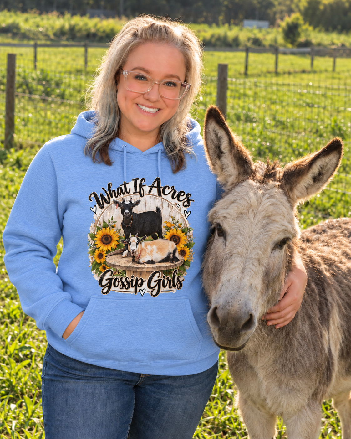 What If Acres Gossip Girls Light Blue hoodie mockup.