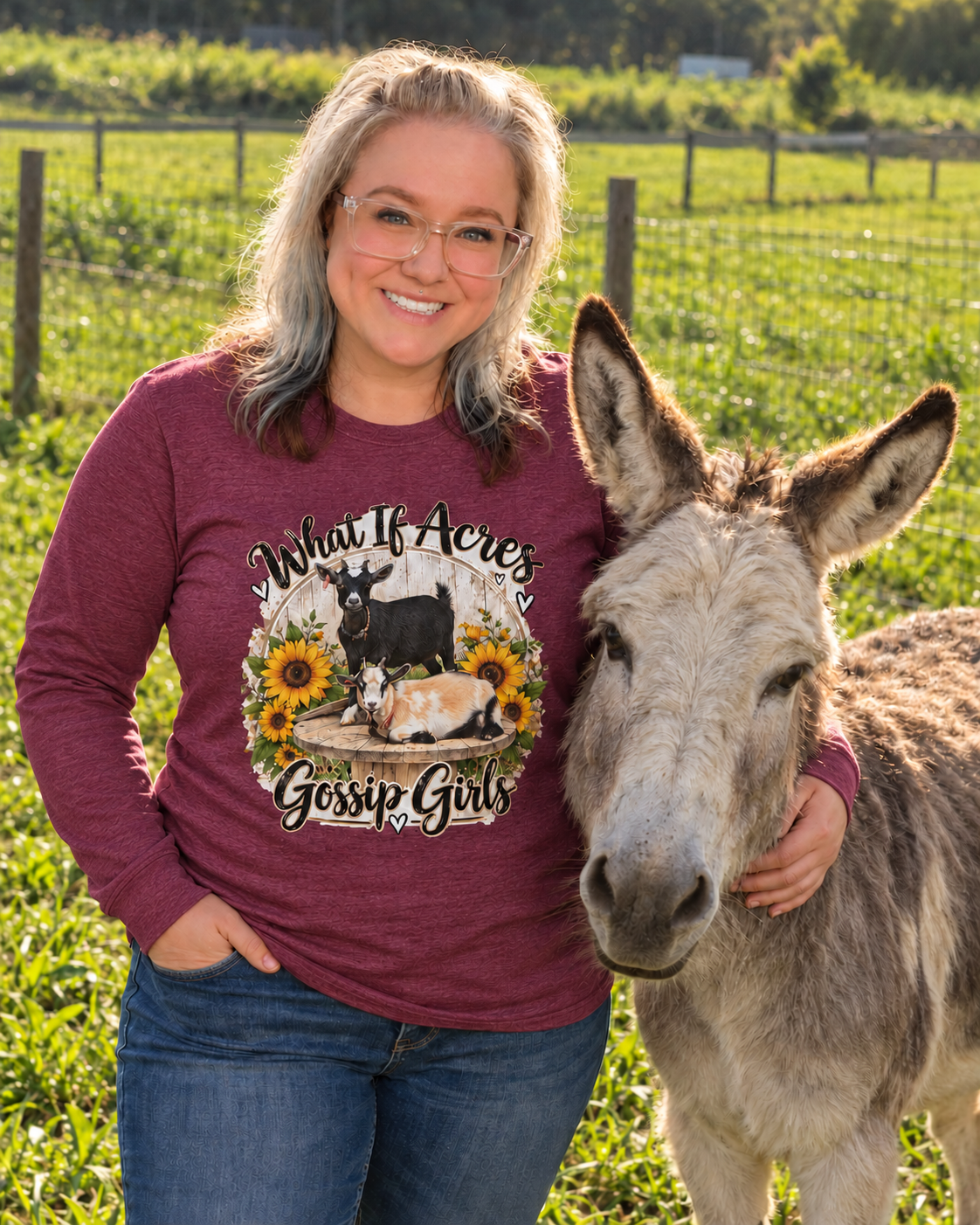 What If Acres Gossip Girls Heather Maroon long-sleeve mockup.