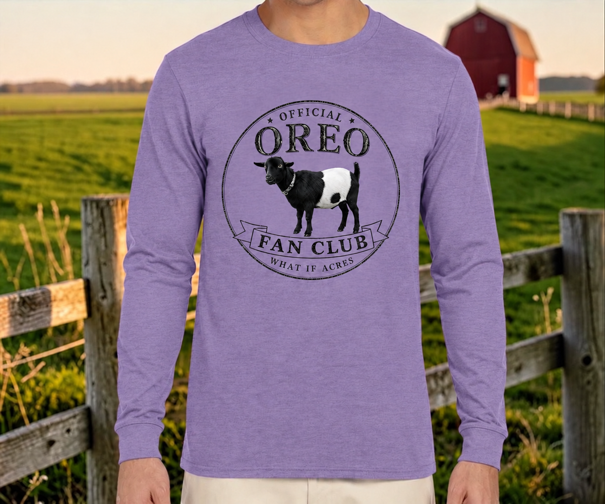 Official Oreo Fan Club in Bella+Canvas Dark Lavender, long style.